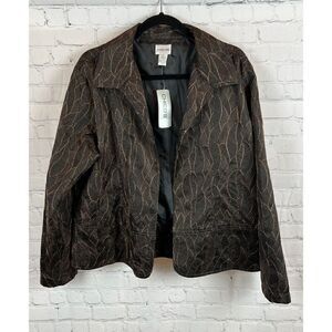 CHICO'S black golden embroidered open front lined jacket blazer 3 16/18 XL NWT